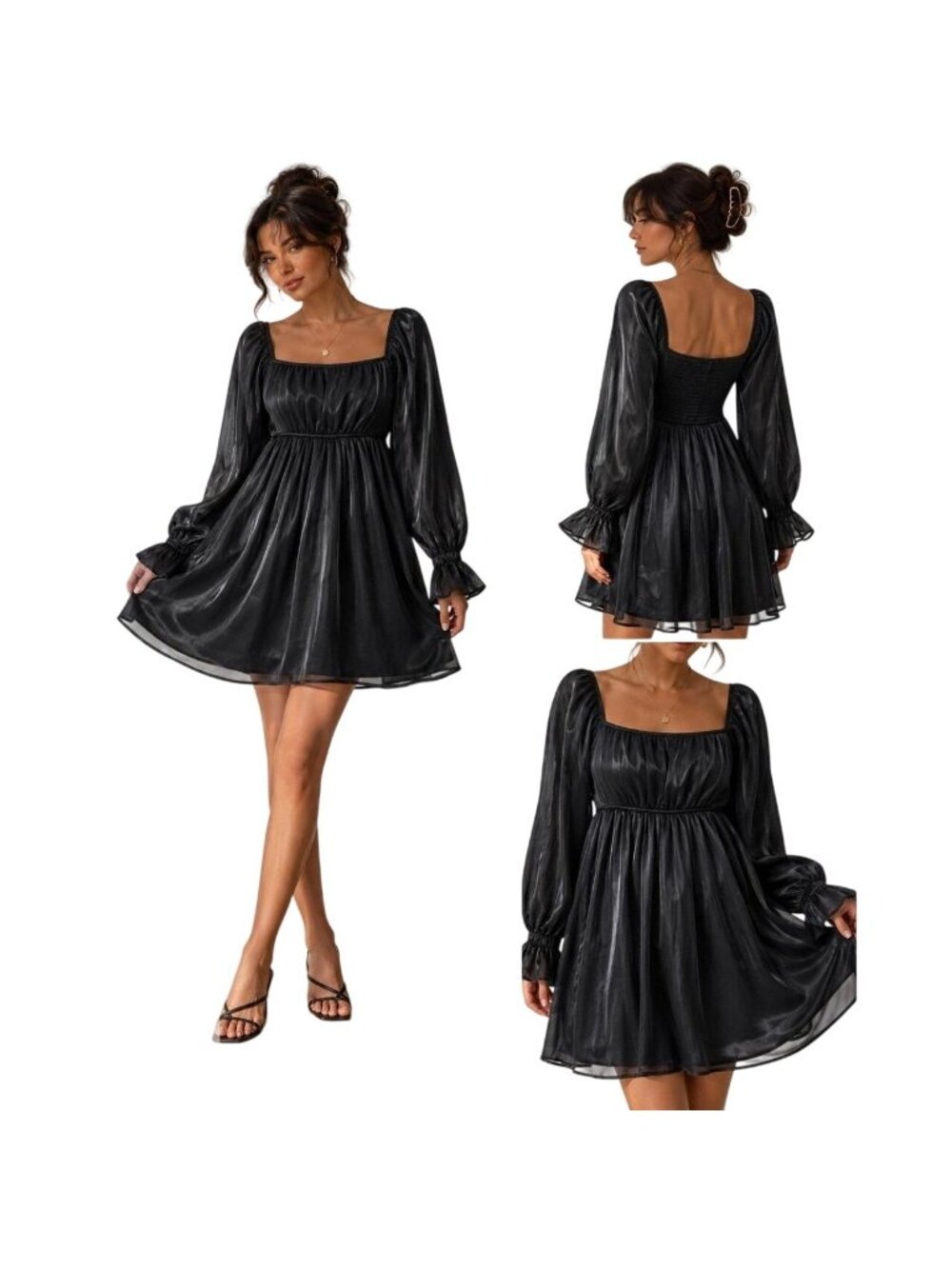 Anthropologie Blu Pepper Black Sheer Sheer Balloon Sleeve Babydoll Dress M Prom